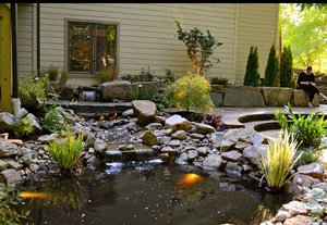 Quiet Water feature pond, rock landscaping, Portland, Oregon