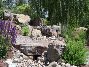 Using rocks as dry creek for water-smart landscaping
